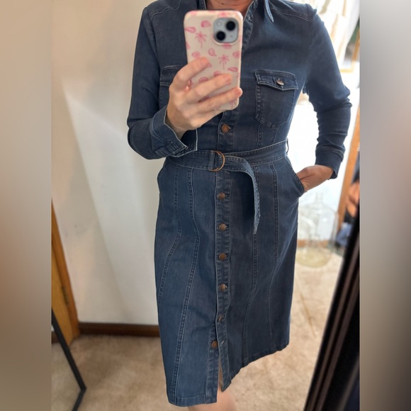 Boden Dresses & Skirts - Boden Blue Denim Long Sleeve Belted  Dress